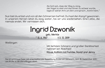 Traueranzeige von Ingrid Dzwonik von Dinkelsbühl/ Feuchtwangen
