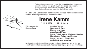 Traueranzeige von Irene Kamm von Ansbach