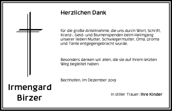 Traueranzeige von Irmengard Birzer von Ansbach