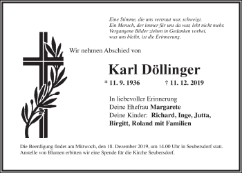 Traueranzeige von Karl Döllinger von Ansbach