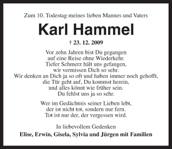 Traueranzeige von Karl Hammel von Ansbach