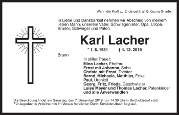 Traueranzeige von Karl Lacher von Ansbach