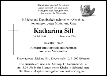 Traueranzeige von Katharina Sill von Rothenburg