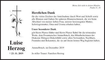 Traueranzeige von Luise Herzog von Dinkelsbühl/ Feuchtwangen