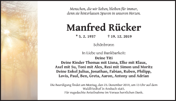 Traueranzeige von Manfred Rücker von Ansbach