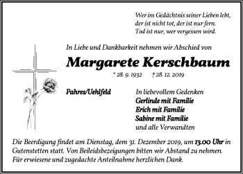 Traueranzeige von Margarete Kerschbaum von Neustadt/ Scheinfeld/ Uffenheim