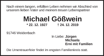 Traueranzeige von Michael Gößwein von Ansbach