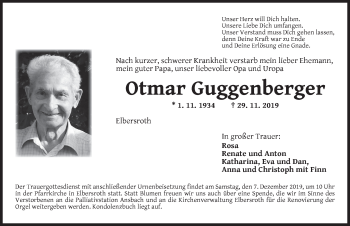 Traueranzeige von Otmar Guggenberger von Ansbach