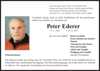 Traueranzeige von Peter Ederer von Neustadt/ Scheinfeld/ Uffenheim