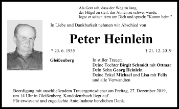 Traueranzeige von Peter Heinlein von Neustadt/ Scheinfeld/ Uffenheim