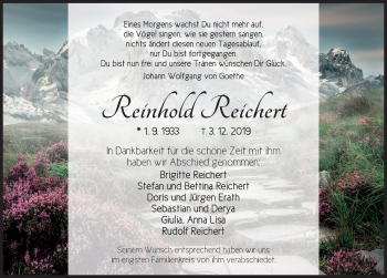 Traueranzeige von Reinhold Reichert von Ansbach