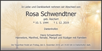 Traueranzeige von Rosa Schwendtner von Ansbach