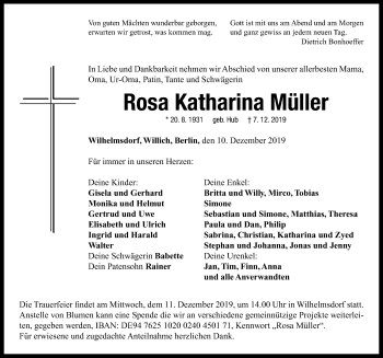 Traueranzeige von Rosa Katharina Müller von Neustadt/ Scheinfeld/ Uffenheim