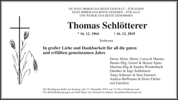 Traueranzeige von Thomas Schlötterer von Dinkelsbühl/ Feuchtwangen