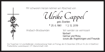 Traueranzeige von Ulrike Cappel von Ansbach