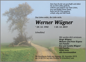 Traueranzeige von Werner Wügner von Dinkelsbühl/ Feuchtwangen