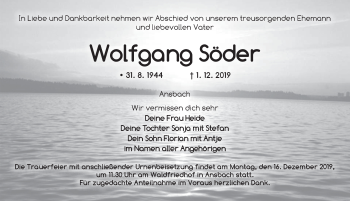 Traueranzeige von Wolfgang Söder von Ansbach