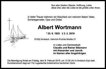 Traueranzeige von Albert Wortmann von Ansbach