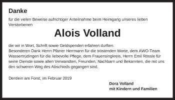 Traueranzeige von Alois Volland von Dinkelsbühl/ Feuchtwangen