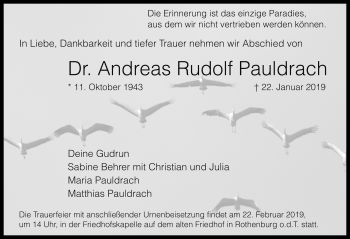 Traueranzeige von Andreas Rudolf Pauldrach von Rothenburg