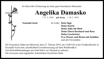 Traueranzeige von Angelika Damasko von Neustadt/ Scheinfeld/ Uffenheim