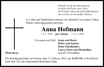 Traueranzeige von Anna Hofmann von Neustadt/ Scheinfeld/ Uffenheim