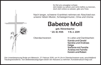 Traueranzeige von Babette Moll von Ansbach