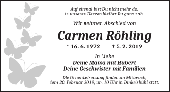 Traueranzeige von Carmen Röhling von Dinkelsbühl/ Feuchtwangen