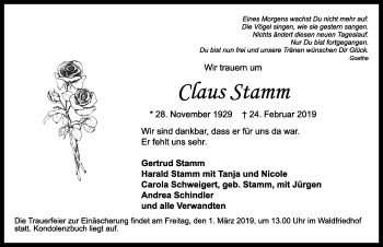 Traueranzeige von Claus Stamm von Ansbach