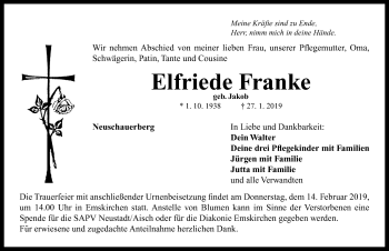 Traueranzeige von Elfriede Franke von Neustadt/ Scheinfeld/ Uffenheim