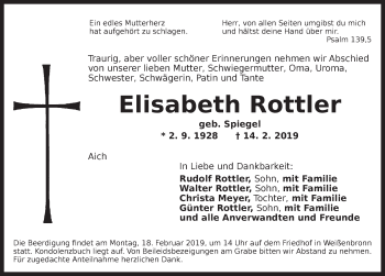 Traueranzeige von Elisabeth Rottler von Ansbach