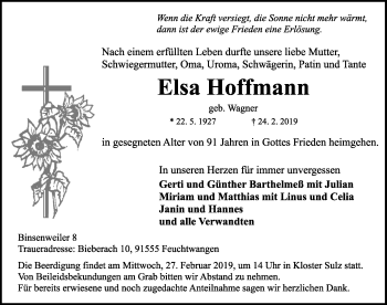 Traueranzeige von Elsa Hoffmann von Gesamtausgabe