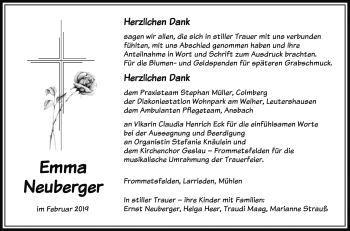 Traueranzeige von Emma Neuberger von Rothenburg