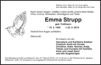 Traueranzeige von Emma Strupp von Dinkelsbühl/ Feuchtwangen