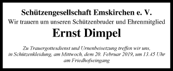 Traueranzeige von Ernst Dimpel von Neustadt/ Scheinfeld/ Uffenheim