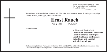 Traueranzeige von Ernst Rauch von Ansbach