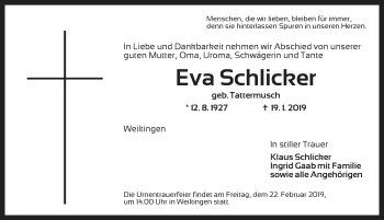 Traueranzeige von Eva Schlicker von Dinkelsbühl/ Feuchtwangen