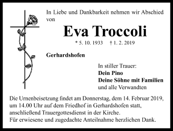 Traueranzeige von Eva Troccoli von Neustadt/ Scheinfeld/ Uffenheim