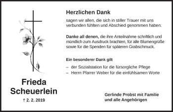 Traueranzeige von Frieda Scheuerlein von Dinkelsbühl/ Feuchtwangen