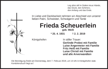 Traueranzeige von Frieda Scheuerlein von Dinkelsbühl/ Feuchtwangen