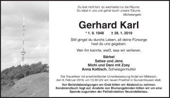 Traueranzeige von Gerhard Karl von Dinkelsbühl/ Feuchtwangen