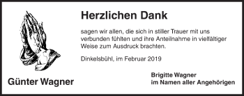 Traueranzeige von Günter Wagner von Dinkelsbühl/ Feuchtwangen