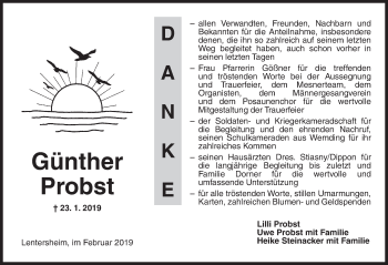 Traueranzeige von Günther Probst von Dinkelsbühl/ Feuchtwangen