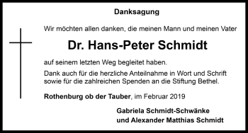 Traueranzeige von Hans-Peter Schmidt von Rothenburg