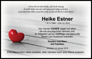Traueranzeige von Heike Estner von Ansbach