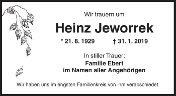Traueranzeige von Heinz Jeworrek von Ansbach