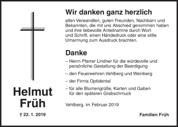 Traueranzeige von Helmut Früh von Dinkelsbühl/ Feuchtwangen