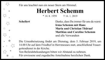 Traueranzeige von Herbert Schemm von Neustadt/ Scheinfeld/ Uffenheim