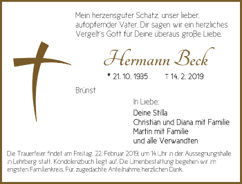 Traueranzeige von Hermann Beck von Ansbach