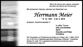 Traueranzeige von Herrmann Meier von Ansbach